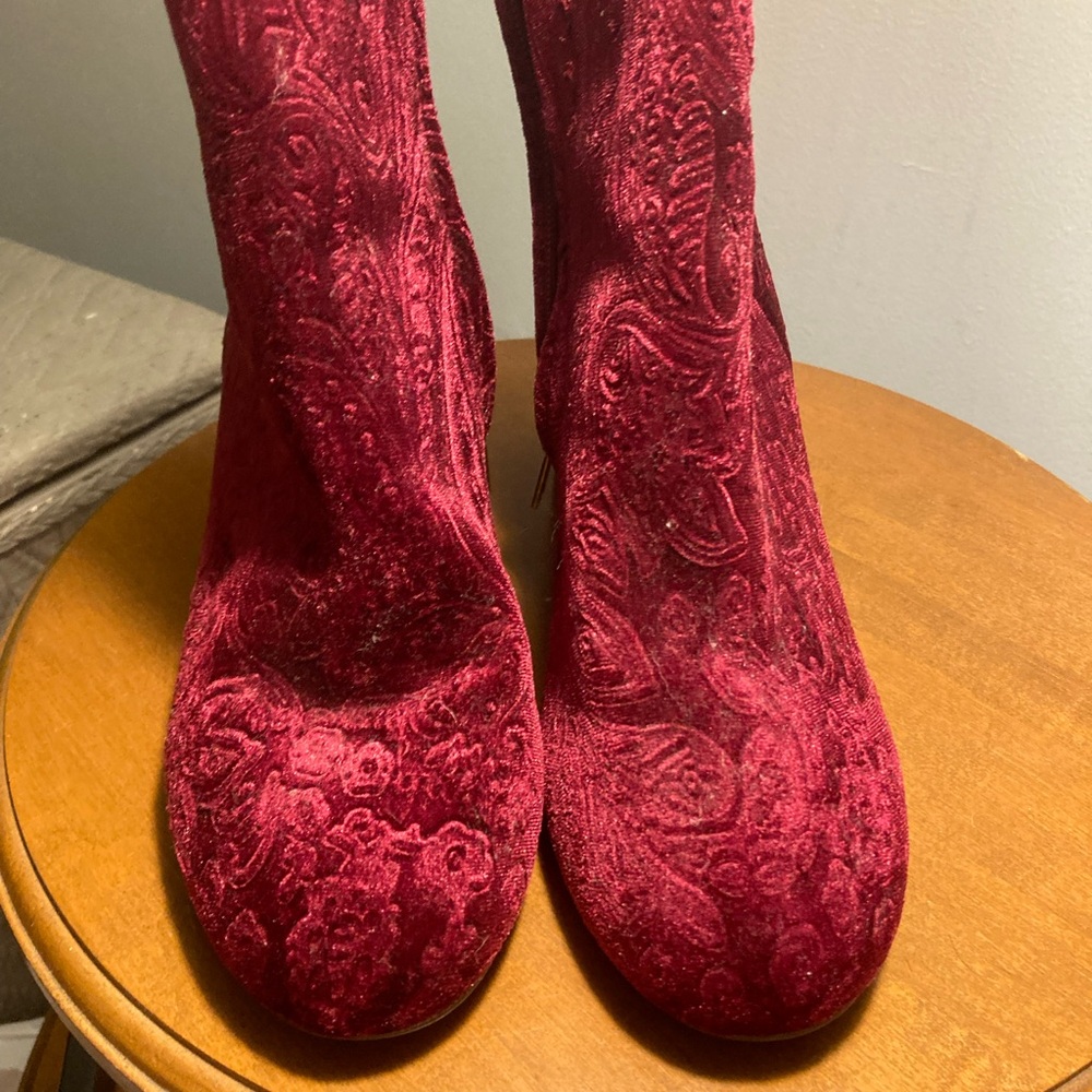 Women’s Red Velvet Paisley Ankle Boots